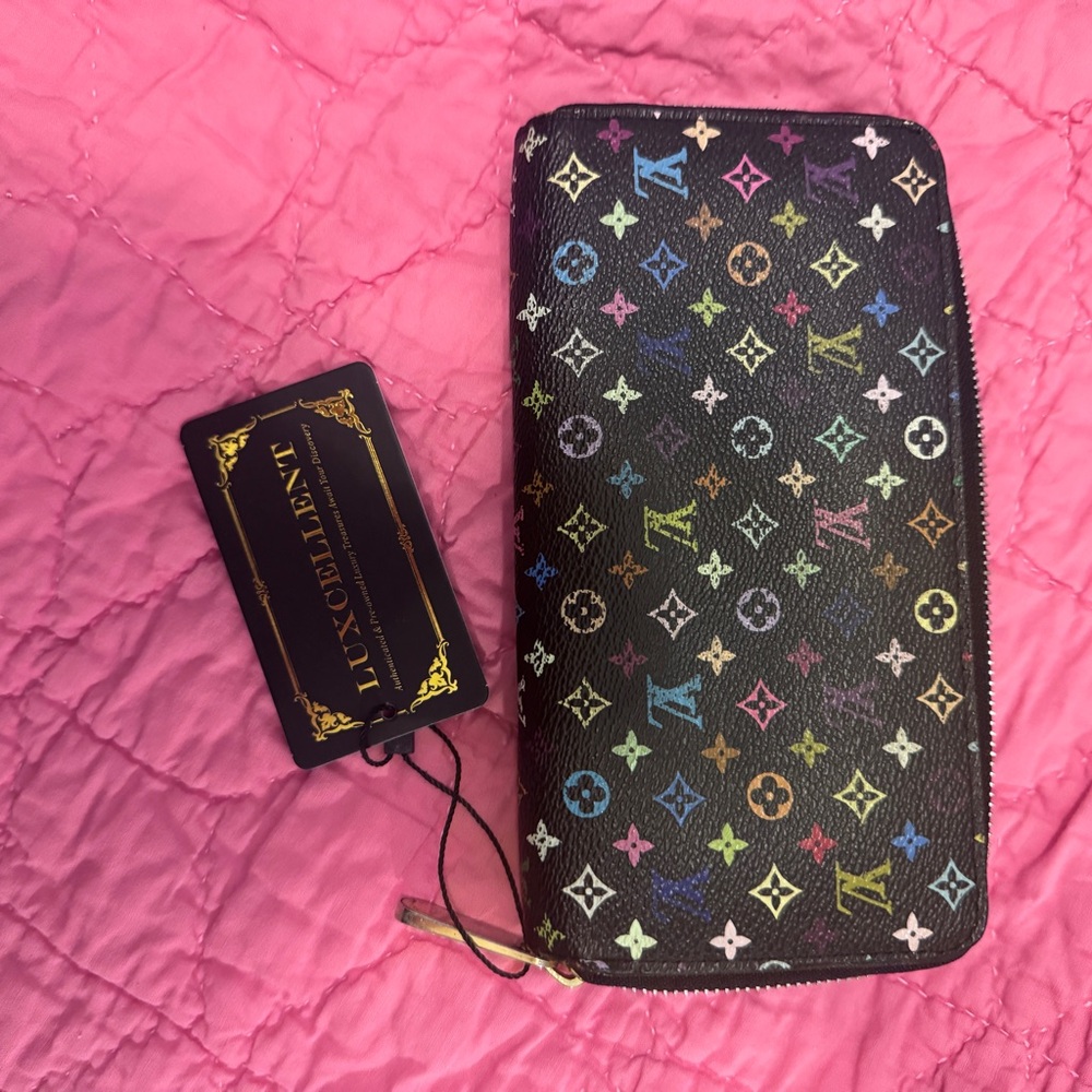 Louis Vuitton Black Wallet with Multicolor Monogram Vintage